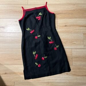 Retro Cherry Embroidered Black Dress